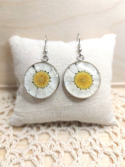 Boucles d'oreilles Fleur Marguerite Blanca