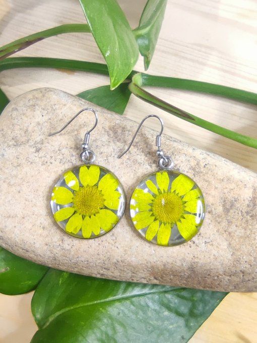 Boucles d'oreilles Fleur de Marguerite Jaune soleil