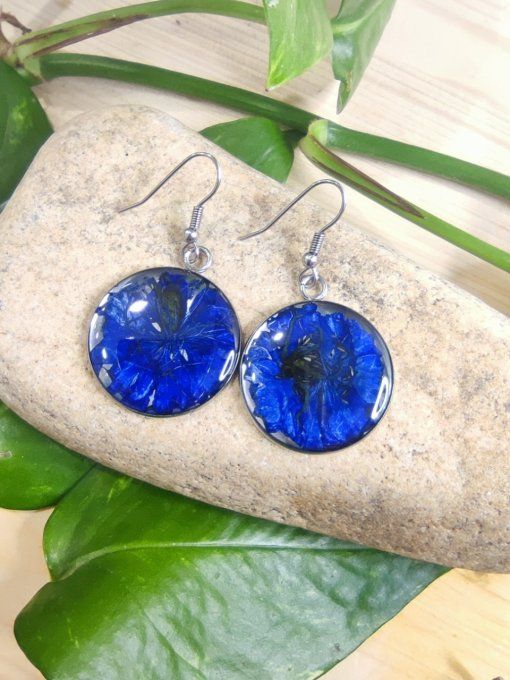 Boucles d'oreilles fleur de Nigelle Marine