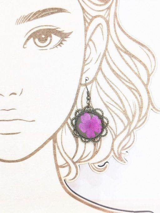 Boucles d'oreilles fleur 20 mm Verveine Rosy