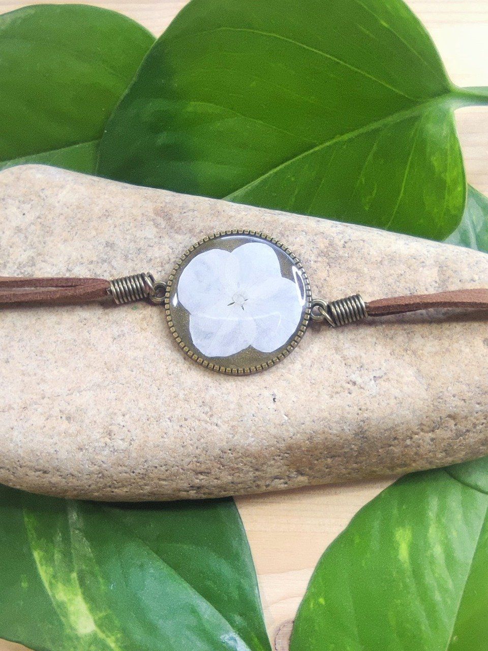 Bracelet cuir Fleur d'Hortensia Gwen
