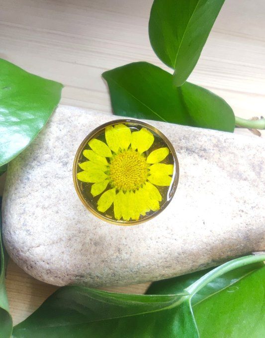 Bague acier inoxydable véritable fleur Marguerite soleil