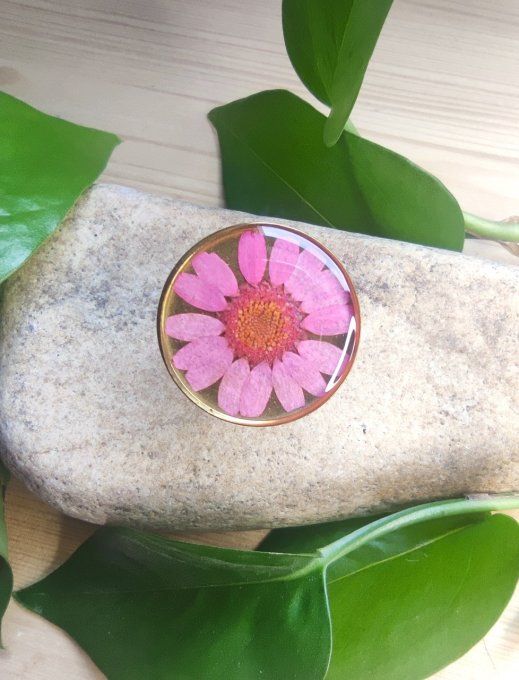 Bague acier inoxydable véritable fleur Marguerite Rosie