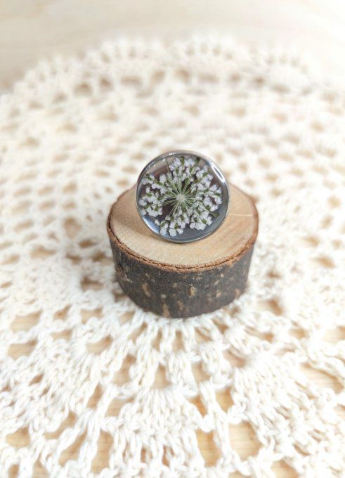 BAGUE ACIER INOXYDABLE FLEUR DE DENTELLE NEIGE
