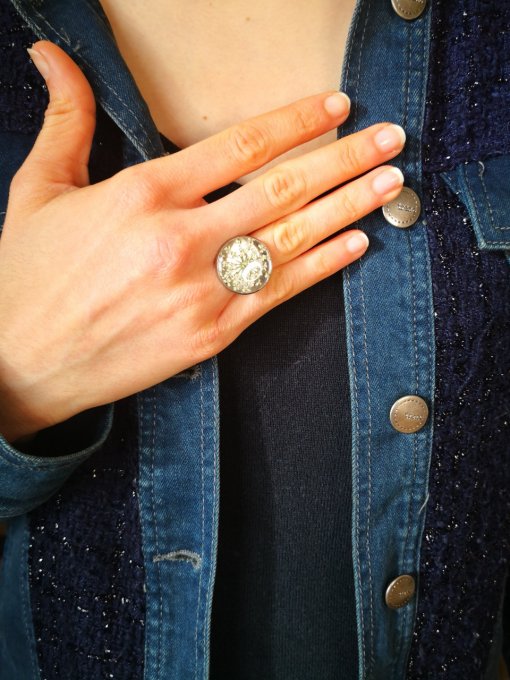 Bague acier inoxydable spirale Fleur de Dentelle Neige