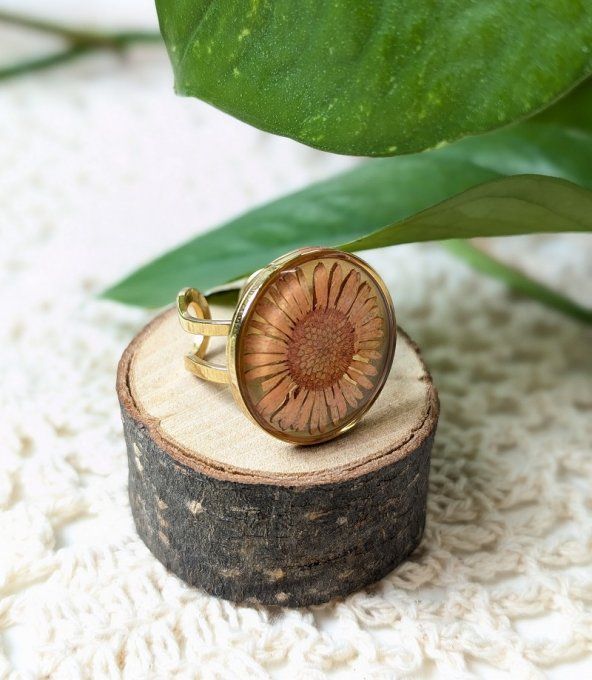 Bague acier inoxydable doré D20 Fleur Erigéron Gina
