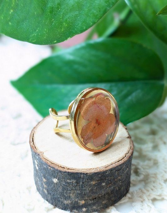 Bague acier inoxydable doré D20 Fleur de Verveine Chani