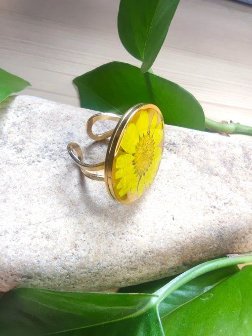 Bague acier inoxydable doré D25 Marguerite Soleil