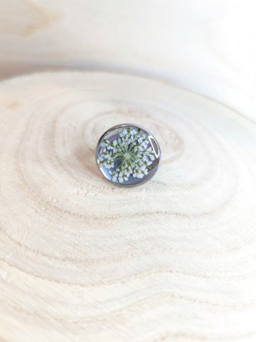 BAGUE EN ACIER INOXYDABLE FLEUR DE DENTELLE BLANCHE NEIGE