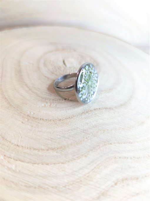 Bague acier inoxydable spirale Fleur de Dentelle Neige