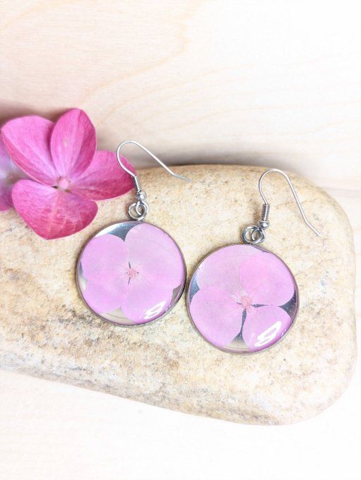 Boucles d'oreilles en acier inoxydable véritable Hortensia rose tendre Lara
