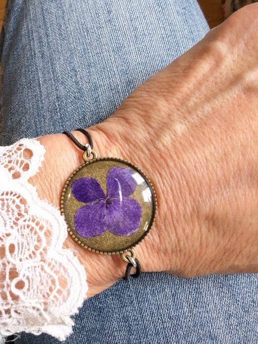 Bracelet ajustable vrais fleur Hortensia violet Thaïs