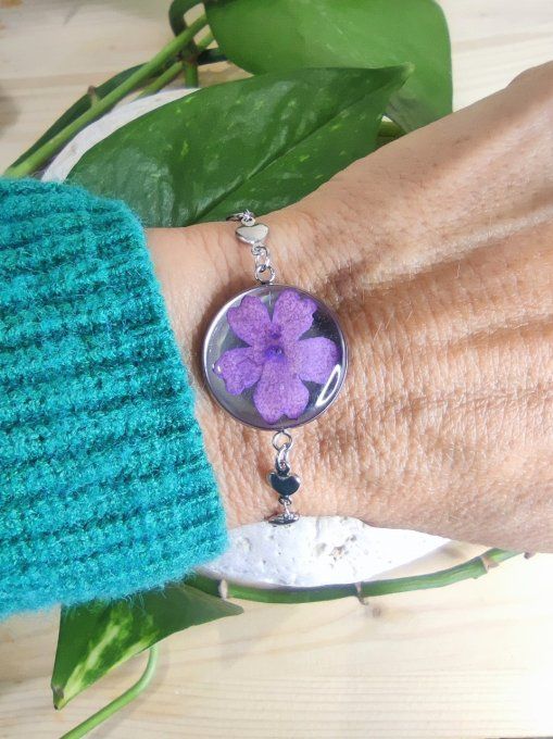 Bracelet acier inoxydable Fleur de Verveine Lila