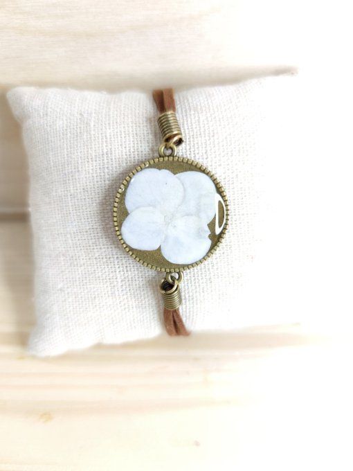 Bracelet cuir Fleur d'Hortensia Gwen