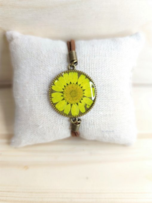 BRACELET EN CROUTE DE CUIR MARGUERITE SOLEIL JAUNE