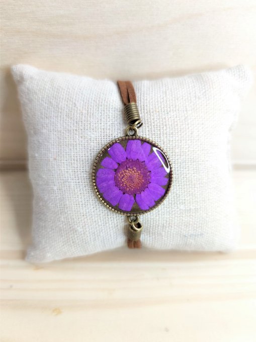 BRACELET CUIR MARGUERITE MAUVE ZELIE