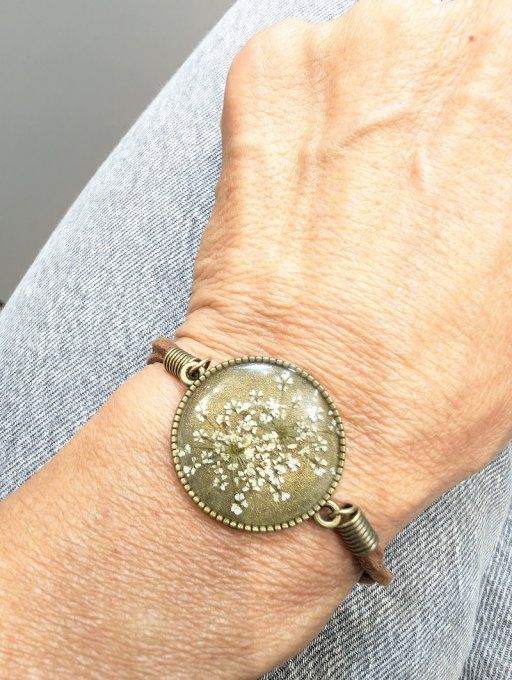 Bracelet cuir M Fleur de Dentelle Neige