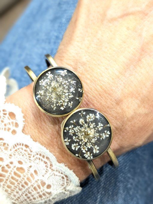 Jonc articulé dble Fleur de dentelle Neige L