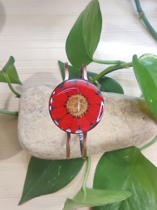 JONC ARTICULE CUIVRE MARGUERITE ROUGE RUBIS