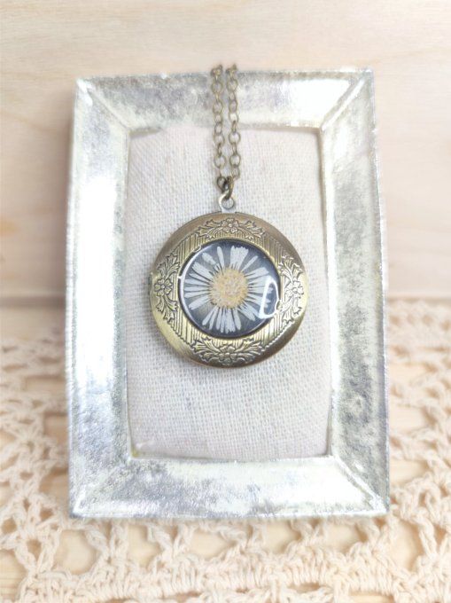 PENDENTIF PORTE PHOTO FLEUR SECHEE ERIGERON TEO