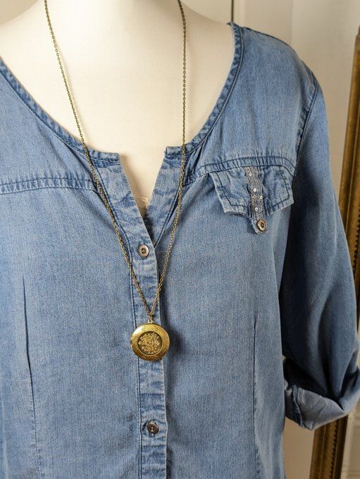 Pendentif médaillon porte-photo Fleur de Dentelle Neige