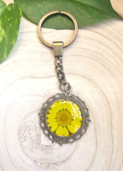 Porte-clés fleur de marguerite jaune soleil