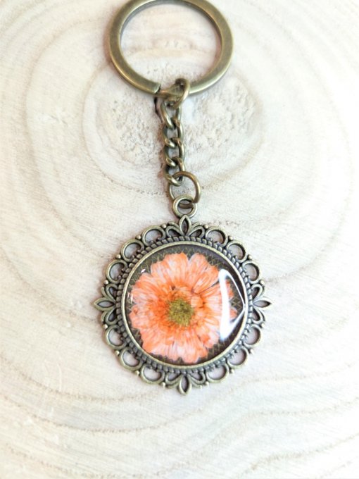 Porte-clés, Bijoux de Sac fleur de Chrysanthème orange Clem